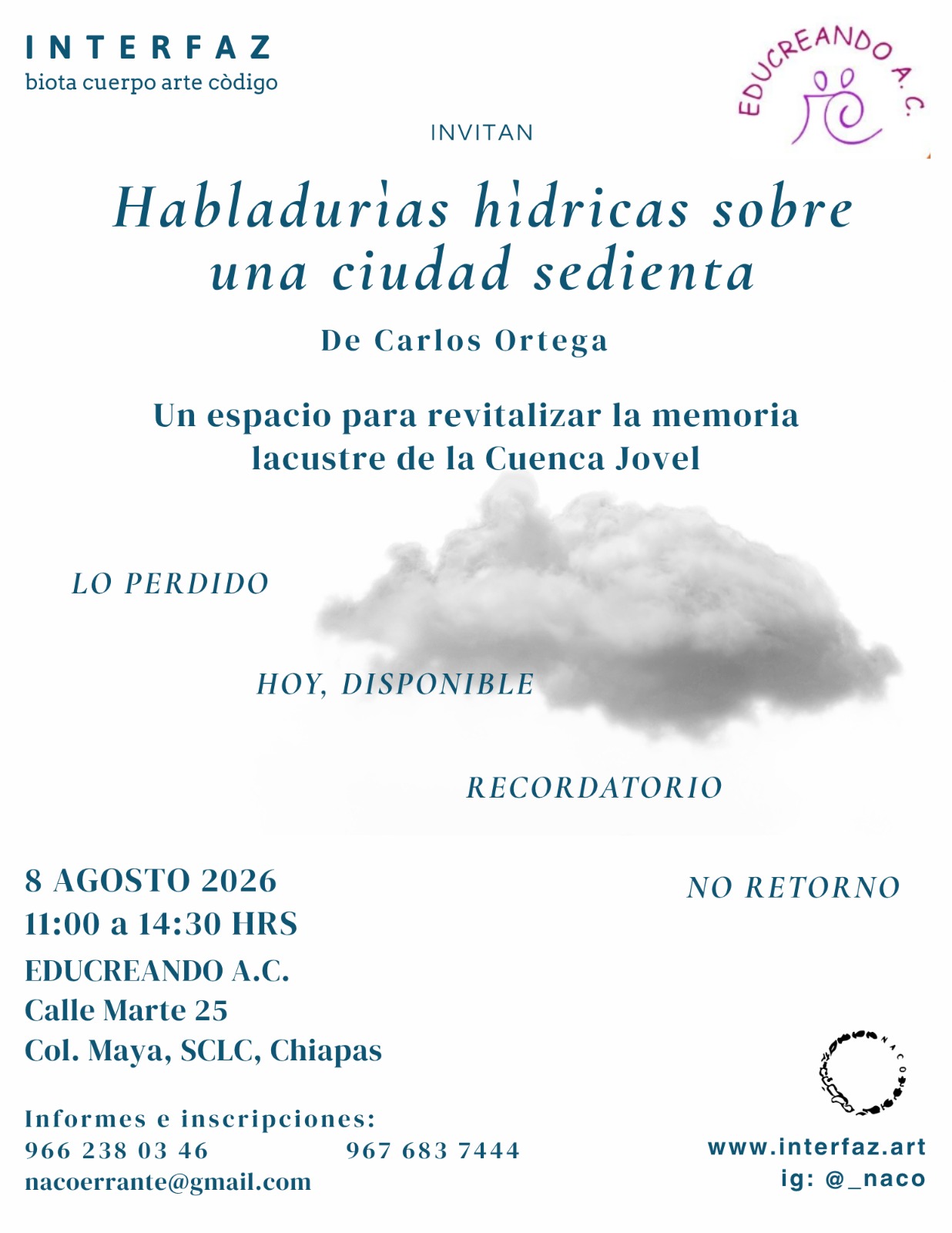 Flyer de Habladurías hídricas sobre una ciudad sedienta, 8 de agosto de 2026